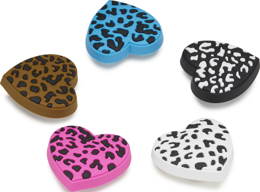 JIBBITZ LEOPARD ANIMAL PRINT HEART 5 PACK